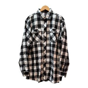 Alimens Gentlemens Luxury Black White Buffalo Plaid Flannel Shirt Sz XXL/Tall